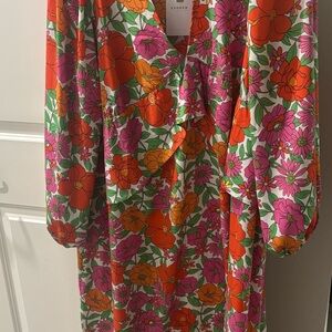 VILA Floral Button-Front Dress in Pink, Orange & Green